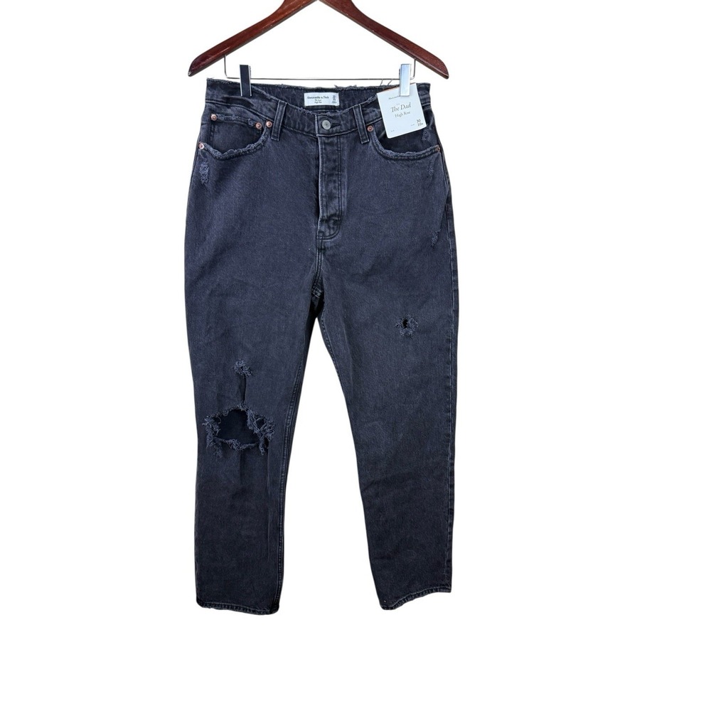 Abercrombie & Fitch HIGH RISE "THE DAD" BUTTON FLY Jeans Black  Size 10 / 30 NWT